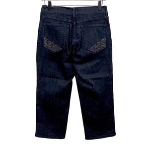 NYDJ Cropped Dark Wash Jeweled Pocket Jeans NWOT Lift Tuck Technology Size 2